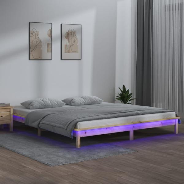 vidaXL Massivholzbett mit LEDs 150x200 cm 5FT King Size [820611]