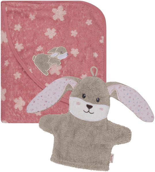 Sterntaler Multipack Frottee Hase Hanni Set, Kapuzenbadetuch 100x100 cm und Waschhandschuh, saugfähige Baumwolle, weich & hautfreundlich, Blumenmotiv