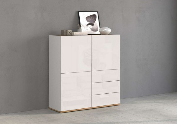 OTTO home Highboard GARDA,Kommode, Made in Italy, Breite 102 cm, Höhe 110 cm, grifflos (1 St), Hochglanzlackierte Fronten, Korpus matt, grifflos