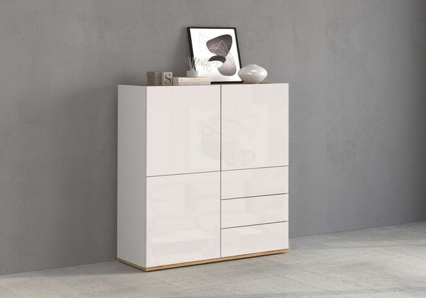 OTTO home Highboard GARDA,Kommode, Made in Italy, Breite 102 cm, Höhe 110 cm, grifflos (1 St), Hochglanzlackierte Fronten, Korpus matt, grifflos