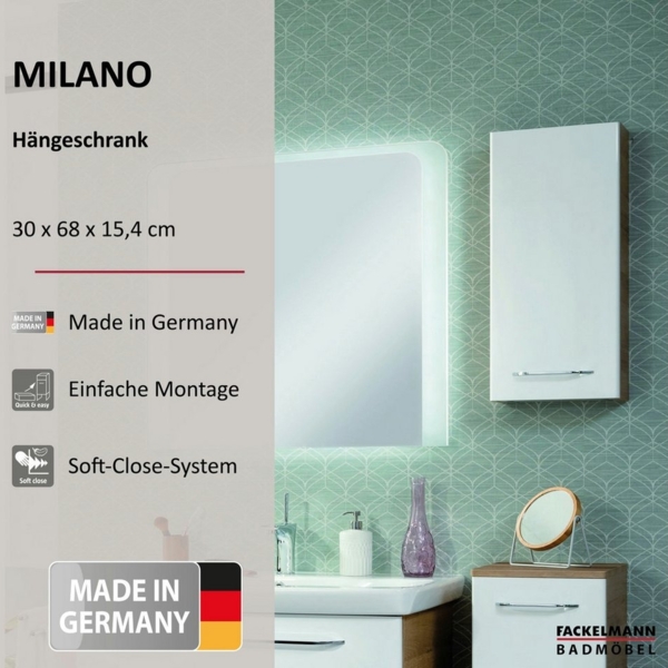 Fackelmann MILANO Hängeschrank 30 cm, Braun hell/Weiß