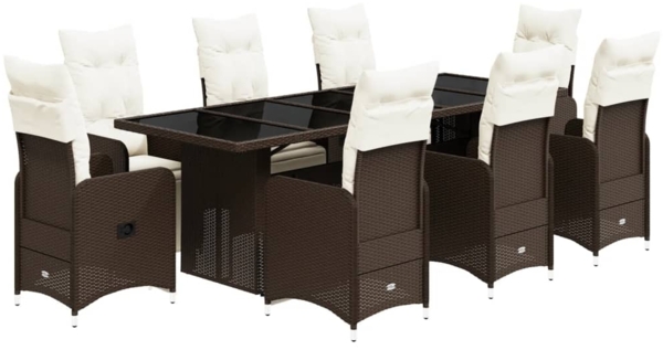 vidaXL 9-tlg. Garten-Bistro-Set mit Kissen Braun Poly Rattan 3277297