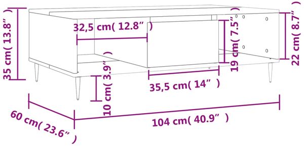 vidaXL Couchtisch Weiß 104x60x35 cm Holzwerkstoff 827076 Bild 11