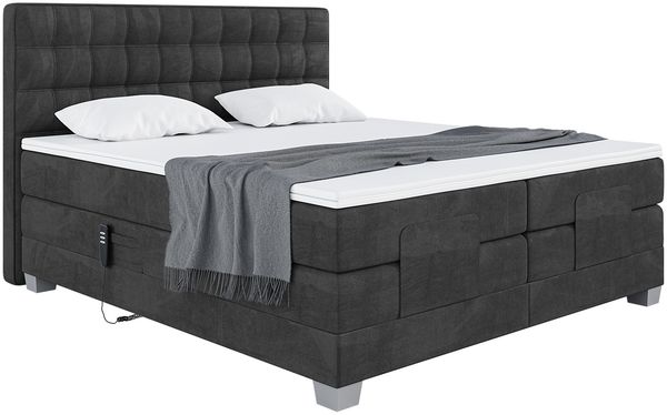 MEBLINI Boxspringbett Elektrisch EDISON 120x200 cm mit Bettkasten - H3/Schwarz Samt Polsterbett - Doppelbett mit Toppers & Taschenfederkern-Matratzen