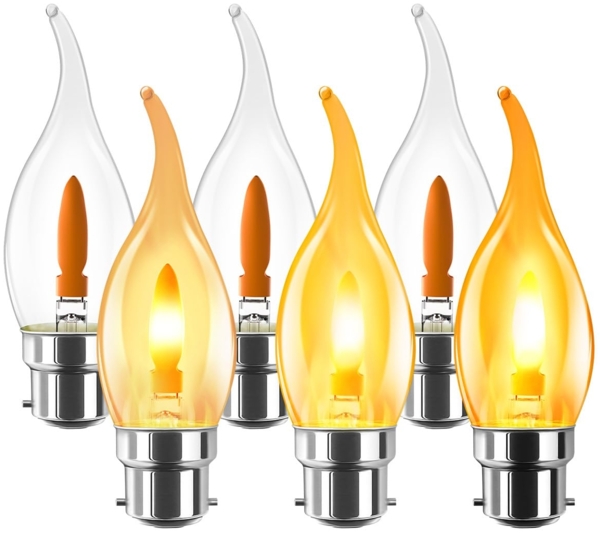 LVWIT B22 Flackernde Glühbirne Warmweiss Flammeneffekt Licht T35, Flammenlampe 1W LED Fadenlampe Stimmungslicht Flackerlampe für Zuhause Garten Bar Halloween Weihnachten, 1800K, 6er Pack