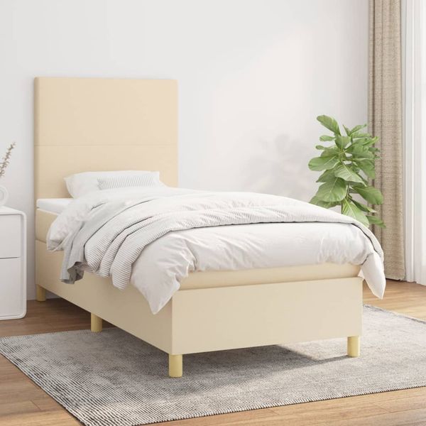 vidaXL Boxspringbett mit Matratze Creme 90x190 cm Stoff 3142142