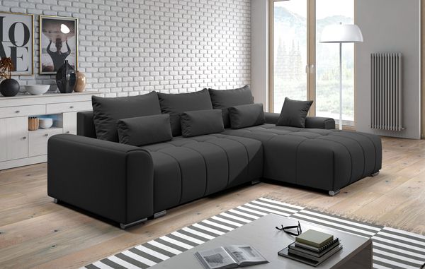 AX LIVING Eckschlafcouch mit Bettkasten Rivolli 260 cm schwarz