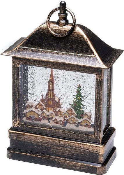 KONSTSMIDE No. 4350-000 LED Schneelaterne mit Kirche und Weihnachtsmarkt IP20