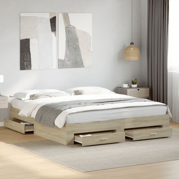 vidaXL Bettgestell mit Schubladen Sonoma-Eiche 180x200cm Holzwerkstoff 3280365