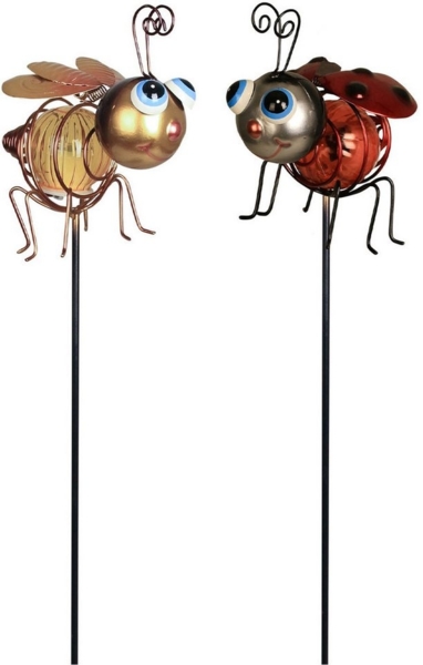 Luxform Gartenleuchte Solar - 1x Biene und 1x Marienkäfer - 2 Stück, LED fest integriert, Dekoratives Gartenornament