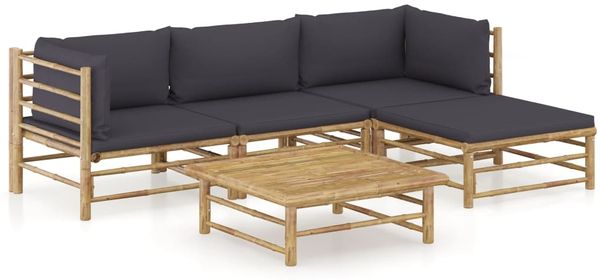 vidaXL 5-tlg. Garten-Lounge-Set mit Dunkelgrauen Kissen Bambus 3058194