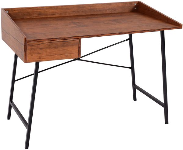 Schreibtisch HWC-J97, Bürotisch Computertisch, Schublade 3D-Struktur 98x114x60cm MVG-zertifiziert ~ braun Bild 9