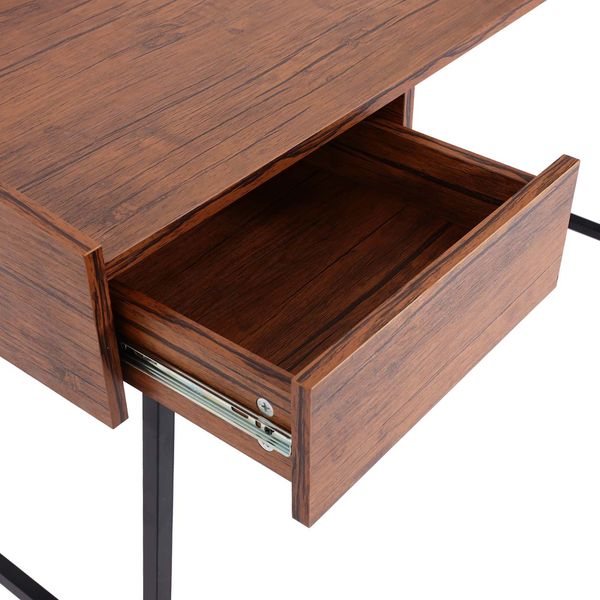 Schreibtisch HWC-J97, Bürotisch Computertisch, Schublade 3D-Struktur 98x114x60cm MVG-zertifiziert ~ braun Bild 7