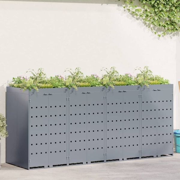 vidaXL Wagenmüllbehälter für 4 Behälter Hellgrau 272 x 77,5 x 121,5 cm 3394750