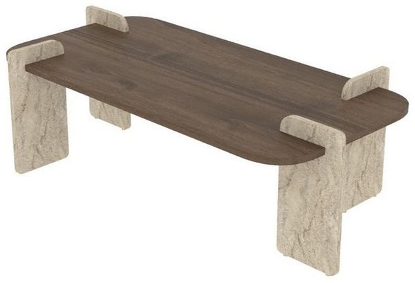 Modern Coffee Table, Walnut & Travertine, 120 x 60 x 35 cm | 100% Melamine Coated Chipboard | Stylish & Functional Design, Easy Assembly