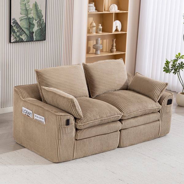 2-Sitzer Sofa B 191 x T 94 x H 85 cm aus Cord in Khaki