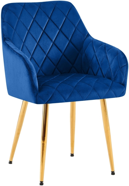 CLP Esszimmerstuhl Monett mit gepolstertem Samtbezug,dunkelblau Metall gold