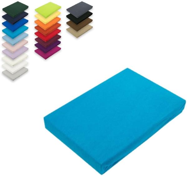 EXKLUSIV HEIMTEXTIL Jersey Spannbettlaken 200 x 220 cm Türkis 100% Baumwolle Öko - Tex Zertifiziert Bed-Sheet Bettlaken Spannbetttuch