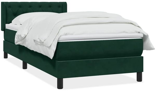 vidaXL Boxspringbett mit Matratze Dunkelgrün 80x220 cm Samt 3318390