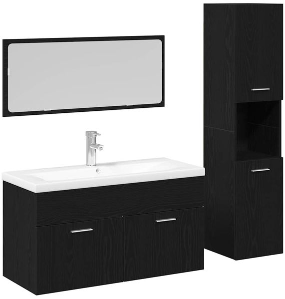vidaXL Badezimmermöbel-Set 4 pcs Schwarz Eichen-Optik Holzwerkstoff 3334383