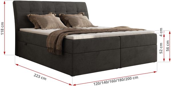 Boxspringbett DAGOS 140 x 200 cm mit Kopfteil, Lattenrost und Stauraum – Doppelbett mit Matratze & Topper Visco , stabile Konstruktion, Bettkasten, modernes Design - Dunkelgrau Velvet - H3 Bild 5
