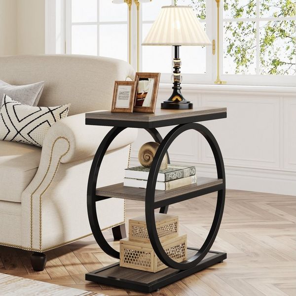 Tribesigns Beistelltisch 3-Tier Beistelltisch Schmaler Holz, Couchtisch mit Metallrahmen
