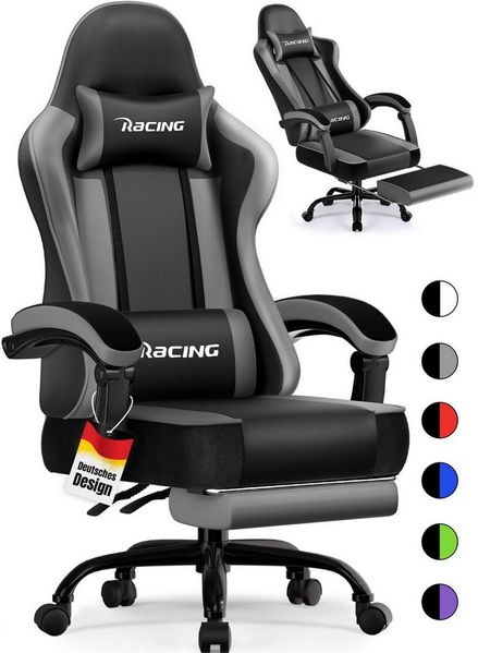 Hiazurm Gaming-Stuhl Gaming Stuhl Chair Gamer Sessel - Ergonomischer Gamer Stuhl (Tragkraft 150 Kg), Gamingstuhl mit Fußstütze Kopfstütze und Lordosenstütz PC Sessel