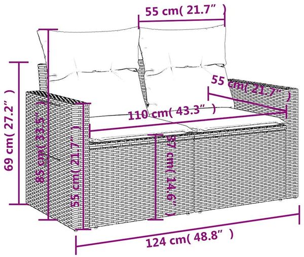 vidaXL 7-tlg. Garten-Sofagarnitur mit Kissen Hellgrau Poly Rattan 3220501 Bild 11