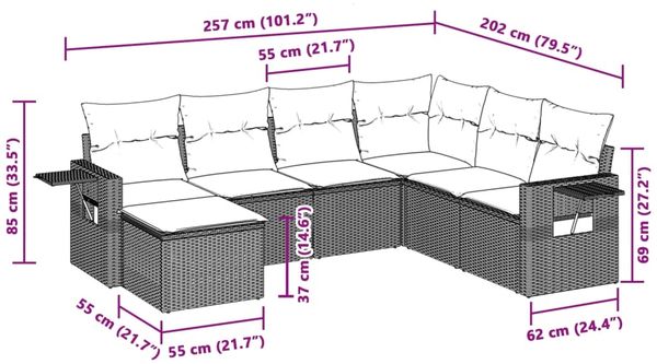 vidaXL 7-tlg. Garten-Sofagarnitur mit Kissen Hellgrau Poly Rattan 3220501 Bild 9