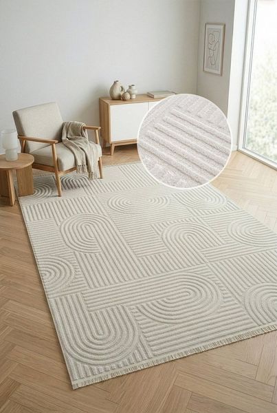 OTTO home Teppich Jonnis, mit Fransen, Boho-Design, Scandi, Designteppich, rechteckig, Höhe: 9 mm, Hoch-Tief, 3D Optik, skandinavischer Stil, Wohnzimmer, Schlafzimmer