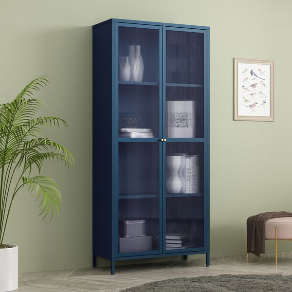 Vitrinenschrank Säkylä Stahl 180x80x35 cm Navyblau [en. casa]