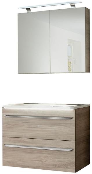 Fackelmann LUXOR Badmöbel Set 3-teilig 80 cm, Braun + LED-Spiegelschrank