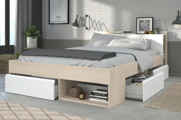 Parisot Stauraumbett Most in Akazie und weiß 140 x 200 cm