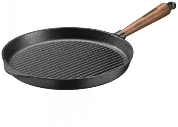 Grillpfanne 28 cm aus Gusseisen 0028V, hoher Rand / Walnussgriff von SKEPPSHULT