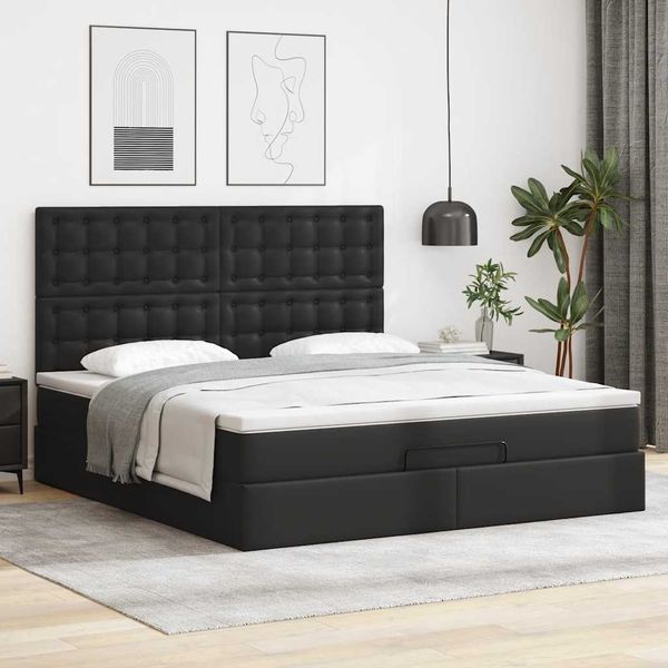 vidaXL Ottoman-Bett mit Matratze Schwarz 160x200 cm Kunstleder 3313011