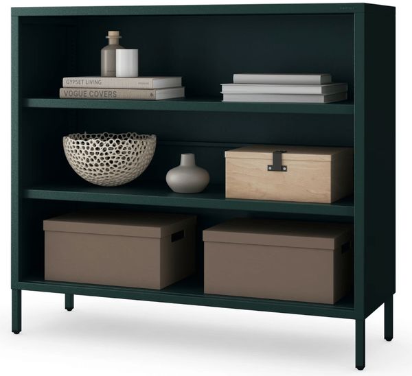 Metall Kommode offen LUCA - 4 Ebenen, Industrie-Design | Metallregal klein Standregal Stahl Büro Wohnzimmer Arbeitszimmer, 90x100x35cm Dunkelgrün