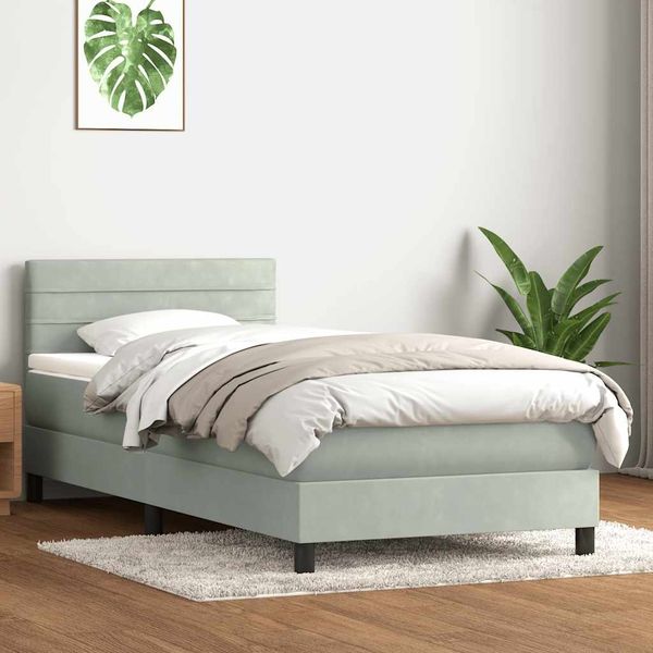 vidaXL Boxspringbett mit Matratze Hellgrau 80x210 cm Samt 3316281
