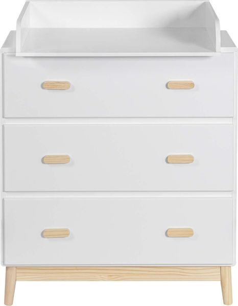 Rebecca Mobili Wickeltisch mit Schubladen, Möbel mit Wickeltisch, Weiß Braun, Kiefern MDF, Kompakt, mit 3 Schubladen - Maße HxBxT: 100 x 80 x 42 cm - Art. RE6983
