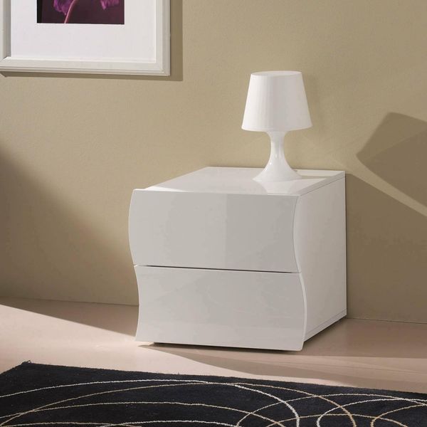 Dmora - Nachttisch Edoardo, Nachttisch mit 2 Schubladen, Schlafzimmermöbel, 100% Made in Italy, 50x40 x H 41 cm, Weiß glänzend
