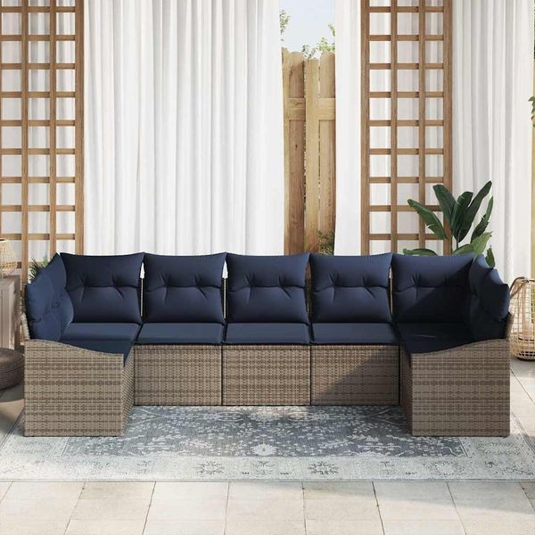 vidaXL Gartensofa-set 7 pcs Grau und Marineblau Poly-Rattan 3355544