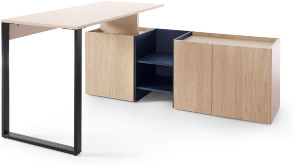 Jugendzimmer Sinus in Beige, Eiche & Marineblau in 4 Setvarianten oder als Einzelmöbel - 1 teilig , Schreibtisch mit integriertem Container