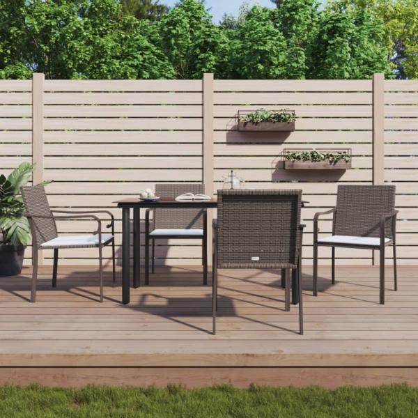 vidaXL 5-tlg. Garten-Essgruppe mit Kissen Poly Rattan und Stahl 3186957
