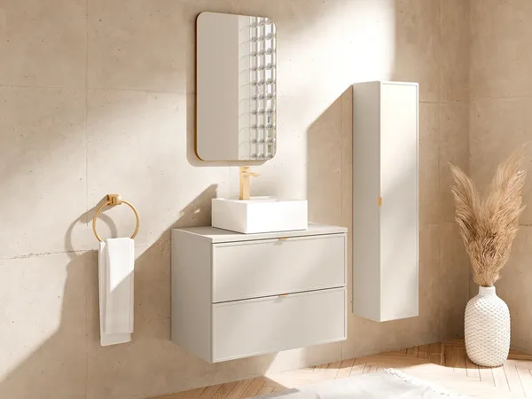 Vente-unique - ONDIL Bathroom furniture set Holz, Platte Beige - B 45 cm x H 60 cm x L 80 cm
