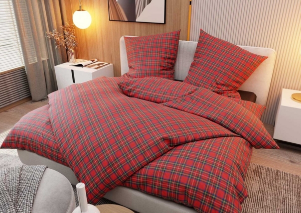 Flanell Bettwäsche Schotten Tartan rot Garnitur 200x220 + 2x 80x80