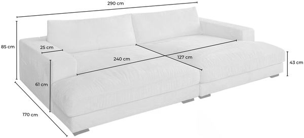 KAWOLA Big Sofa MADELINE Cord hellblau 85 x 170 x 290 cm Bild 9