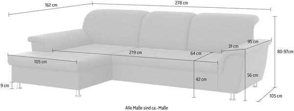 DOMO collection Ecksofa Franzi bequem, B/T: 278/162 cm, L-Form, belastbar bis 140kg/ Sitz, Chenille, dunkelgrau