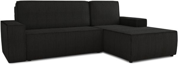 Ecksofa Totti L mit Schlaffunktion und Bettkasten - Cord Stoff - L-Form Couch, Polstersofa, Schlafsofa, Sofagarnitur (Schwarz (Poso 135) Seite: Rechts) Bild 2