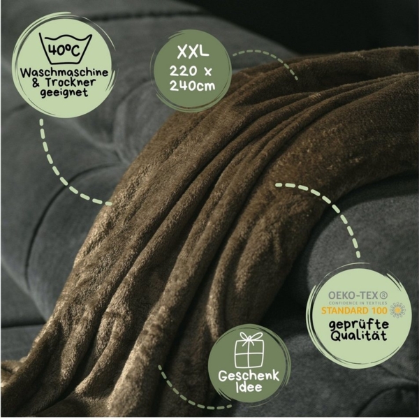 Wohndecke Katja, REALLaxx, XXL Kuscheldecke, 220x240 cm, große Flanell Sofadecke, einfarbig Bild 2