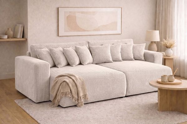 Kaiser Möbel Schlafsofa, Cordstoff Poso, PIANO DOUBLE, Große Liegefläche, Tiefe Sitzfläche, Cordstoff mit markanter Struktur