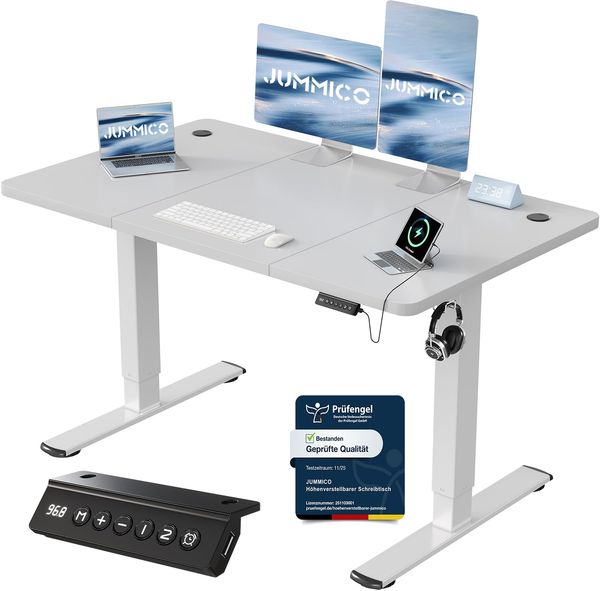 JUMMICO Höhenverstellbarer Schreibtisch mit USB-Ladeanschluss 120x60 cm, Schreibtisch Höhenverstellbar Elektrisch, Steh-Sitz Tisch Stehpult Verstellbarer Computertisch,Standing Desk,Grau